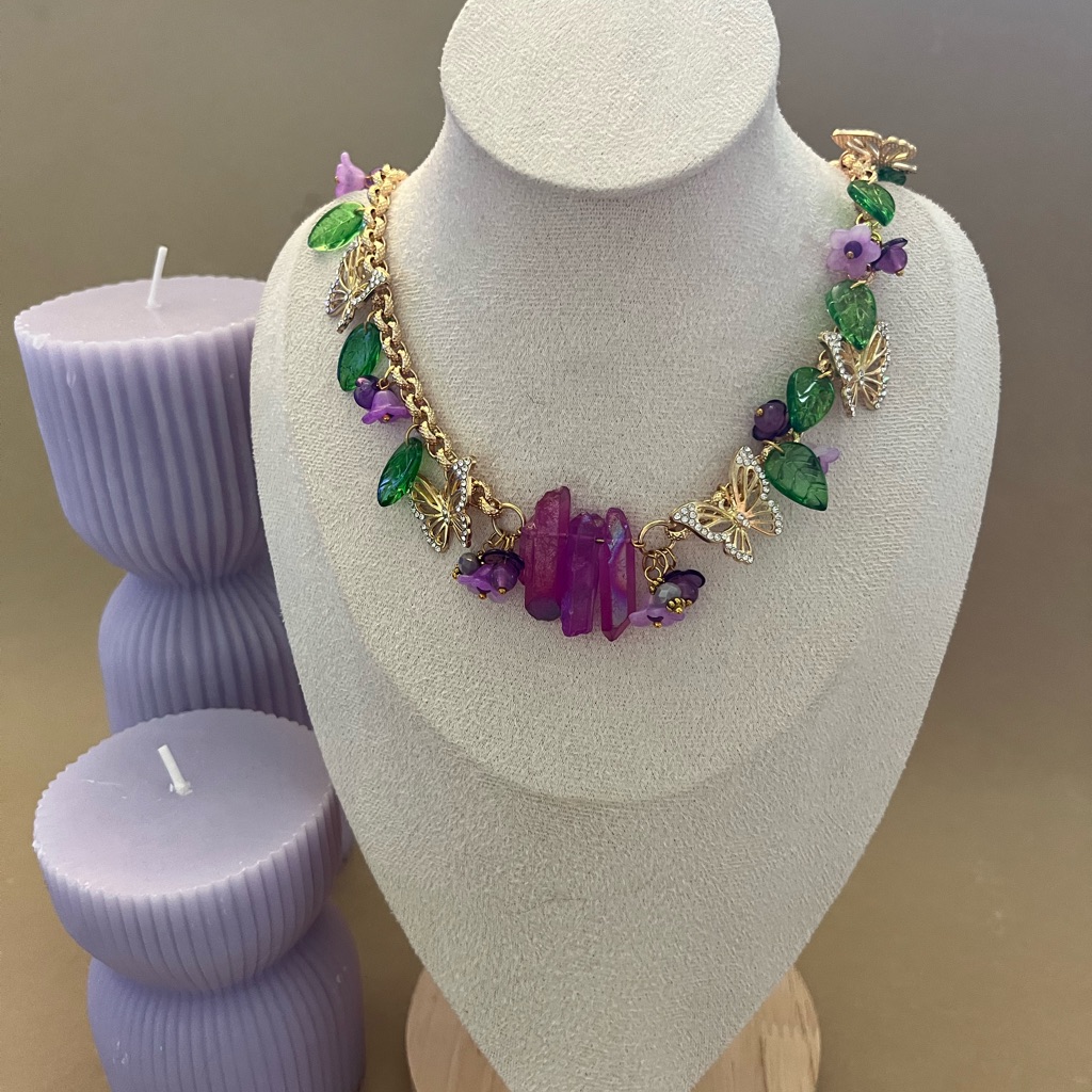 Elegant Gold And Purple Floral Necklace - Butterfly Fairycore Statement Necklace 58$